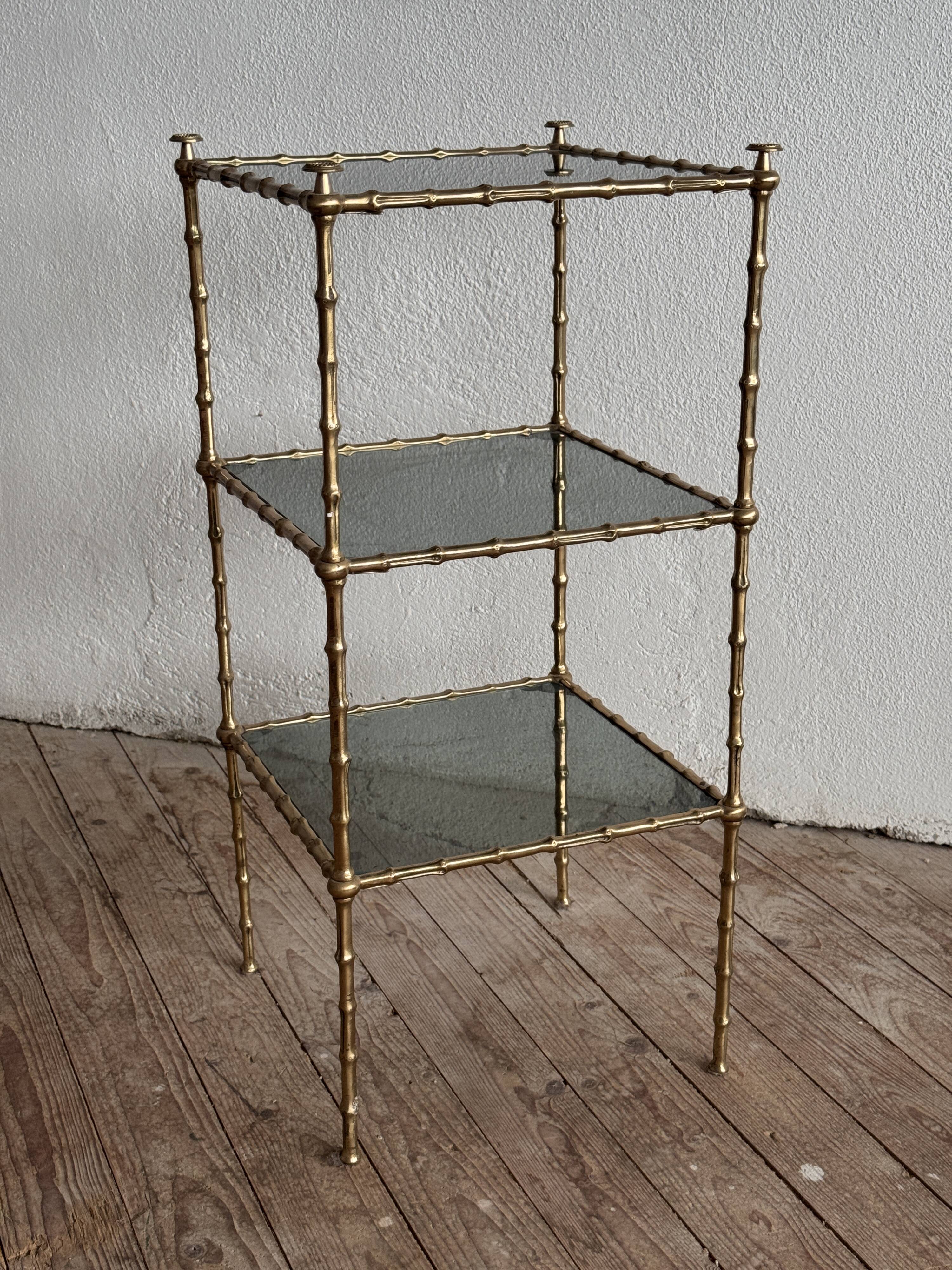 Three-tiered gilded brass bamboo selette by Maison Baguès