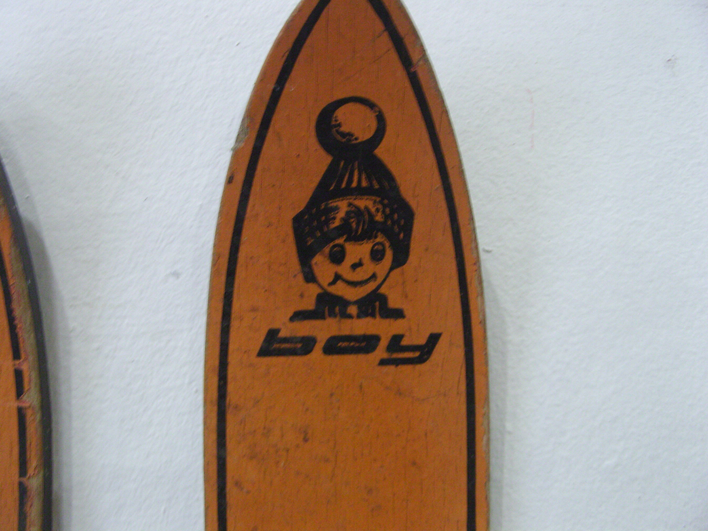 Pair of vintage wooden child skis