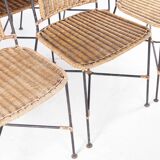 Set of 6 wicker and iron chairs