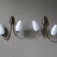 Paire d'appliques doubles vintage laiton & opaline