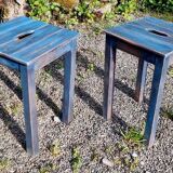 Pair patinated workshop stool