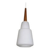 Danish teak and opaline chandelier 1960