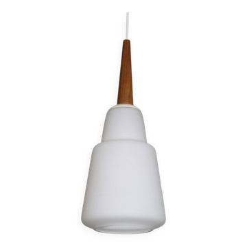 Danish teak and opaline chandelier 1960