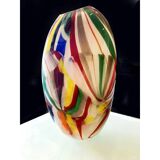 Abstract vase in milky-white Murano-inspired glass with multicoloured reeds.