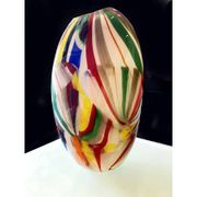 Abstract vase in milky-white Murano-inspired glass with multicoloured reeds.