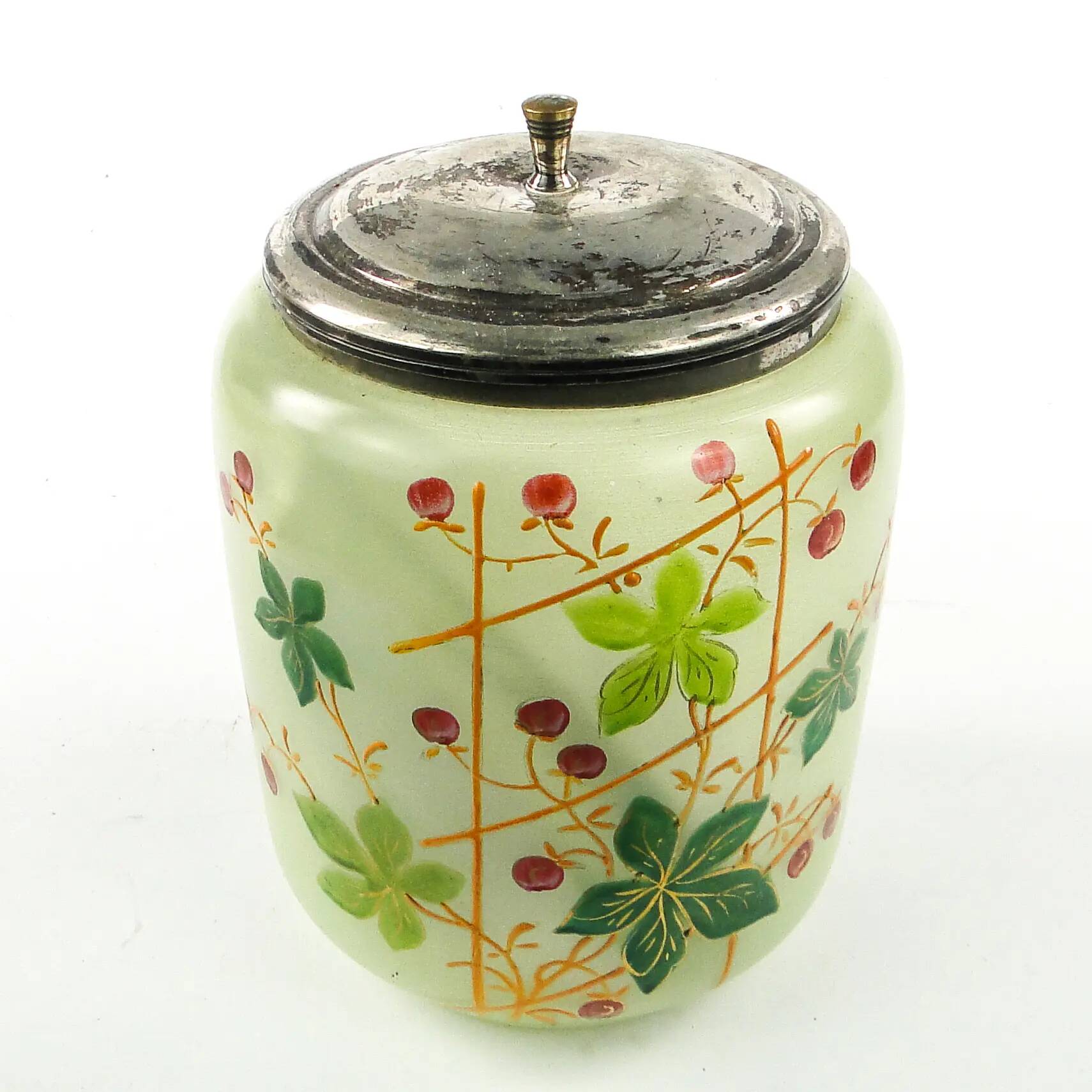 Art Nouveau tea container, frosted glass, silver-plated brass, Sweden, 1960s
