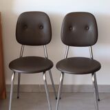 2 chairs 70s in chocolate skaï and chrome metal