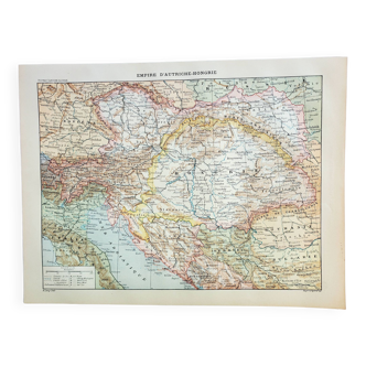 Gravure ancienne 1898, Empire d'Autriche-Hongrie, carte • Lithographie, Planche originale