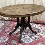 Guéridon anglais fin XIXème en placage de noyer, d'ébène et de buis