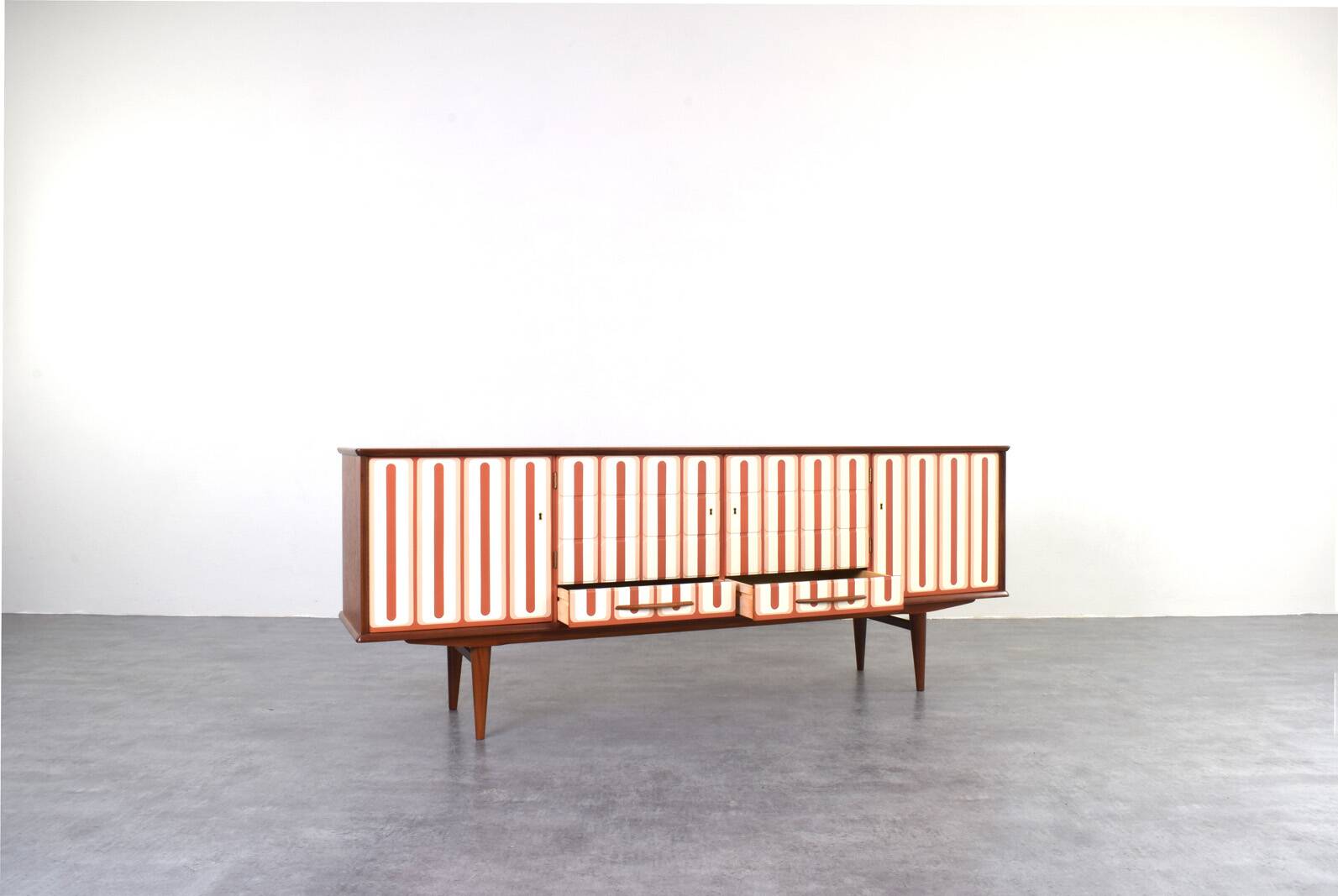 Mid-Century Op-Art Hand-Painted Teak Sideboard, 1960s