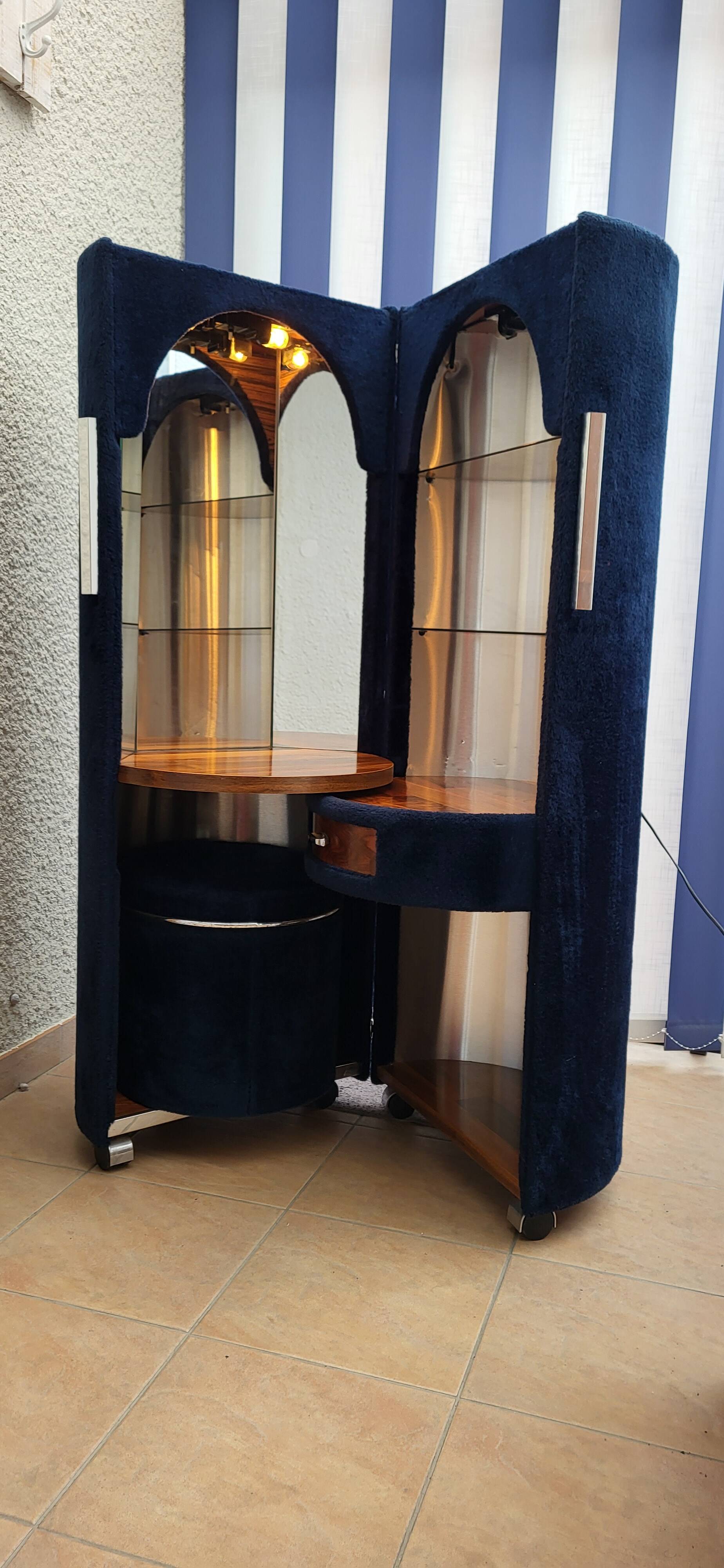 Coiffeuse vintage cylindrique bleue nuit année 70