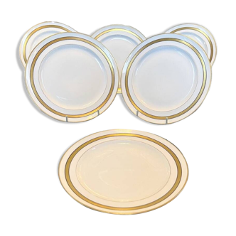 Assiettes à Dessert Porcelaine Blanche Filets d'Or Fin - Limoges - Vintage