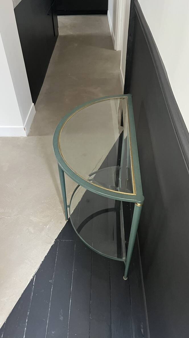 Half-moon console in glass and metal