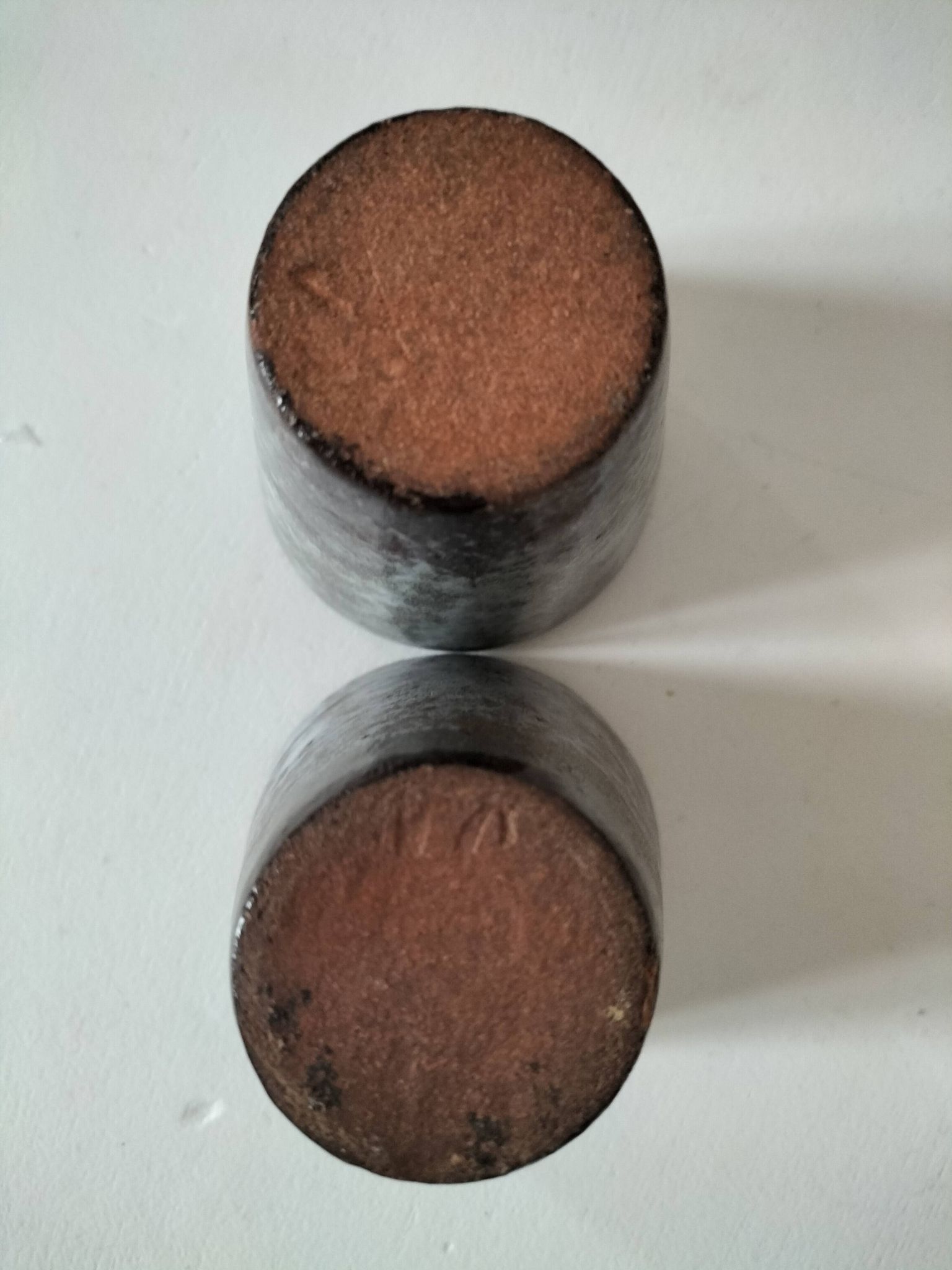 Set of 8 stoneware cups and a mug, shades of beige.