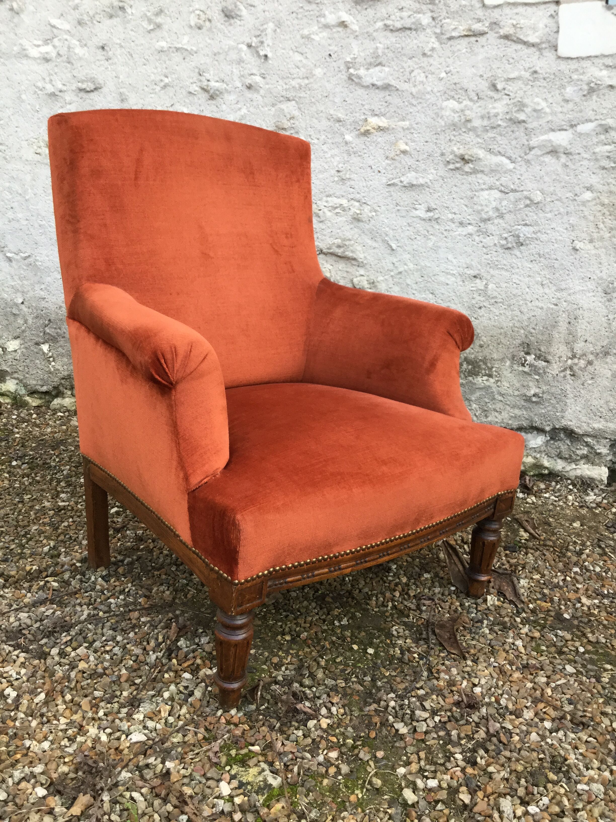 Fauteuil velours terracota