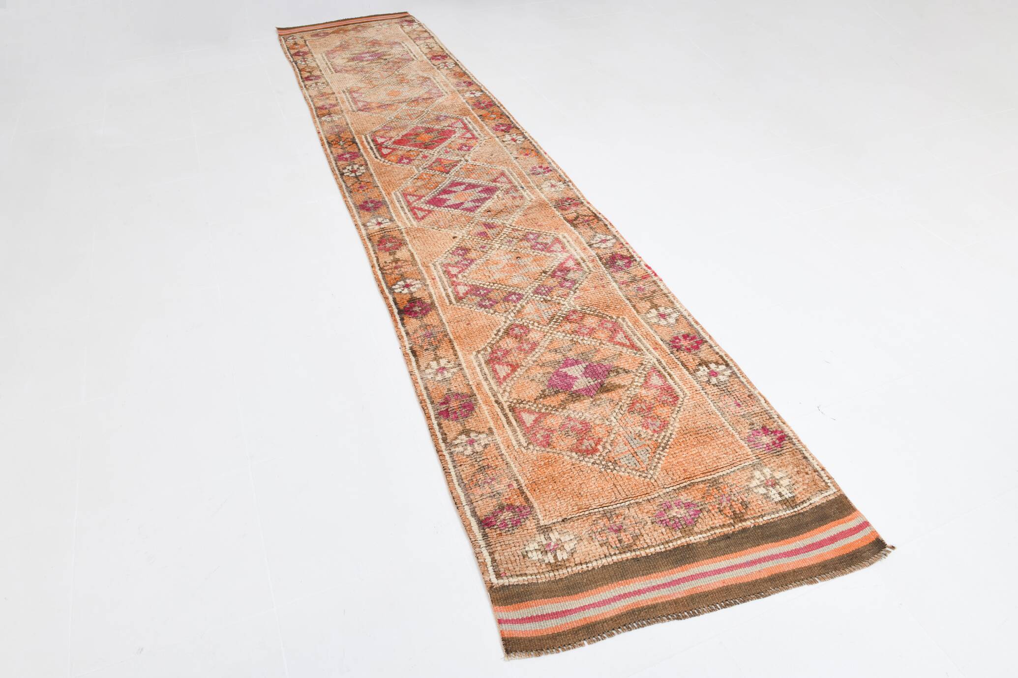 Light Orange & Red Turkish Runner Rug, 87x410Cm
