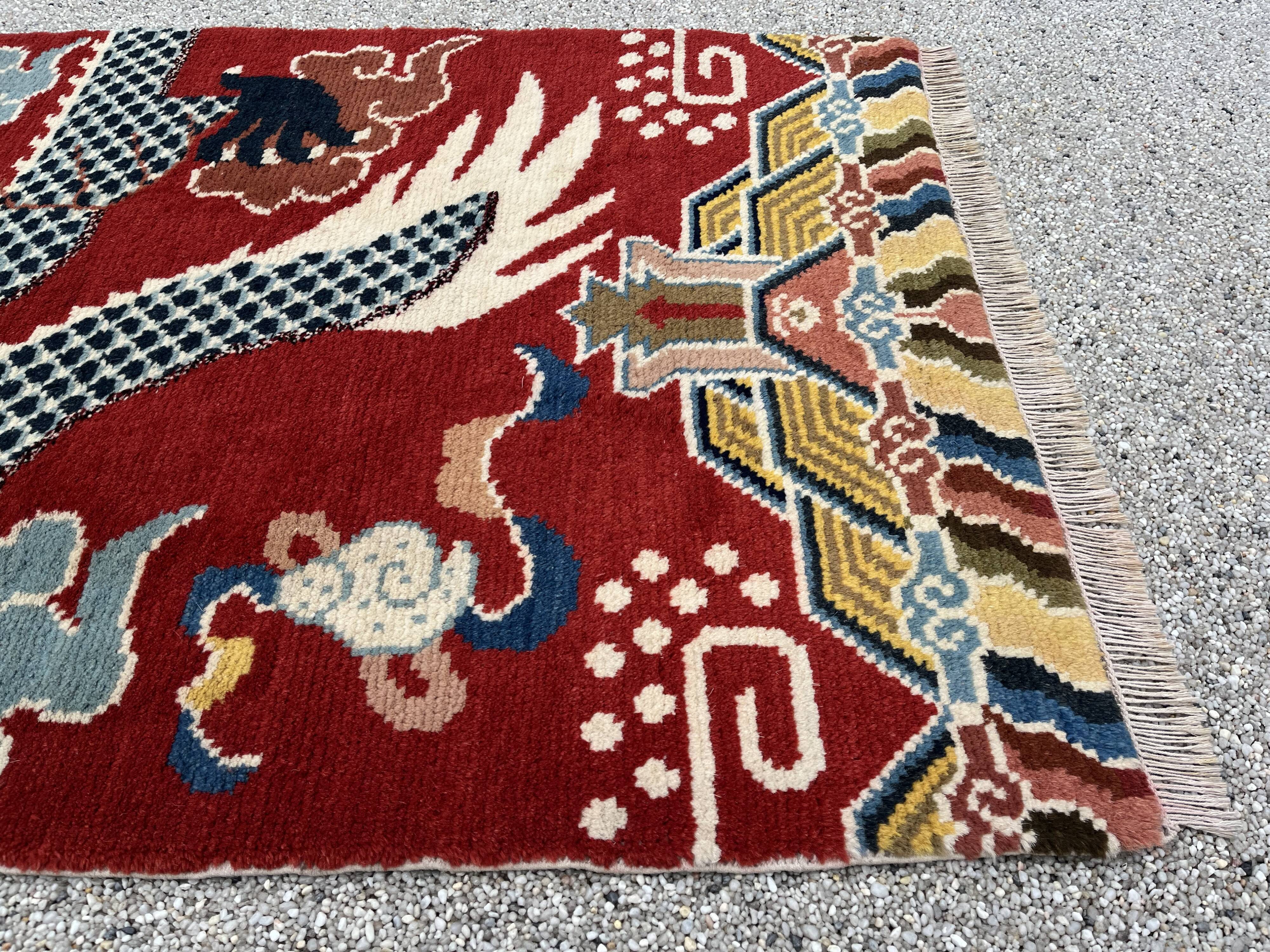 Ningxia, five-claw dragon carpet, Circa 1920