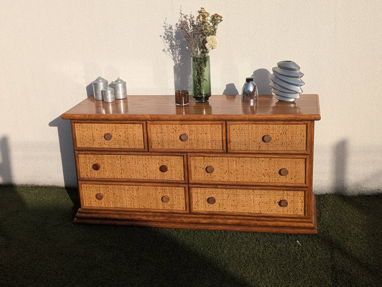 Vintage Enfilade Commode Maugrion Rattan - Roche Bobois