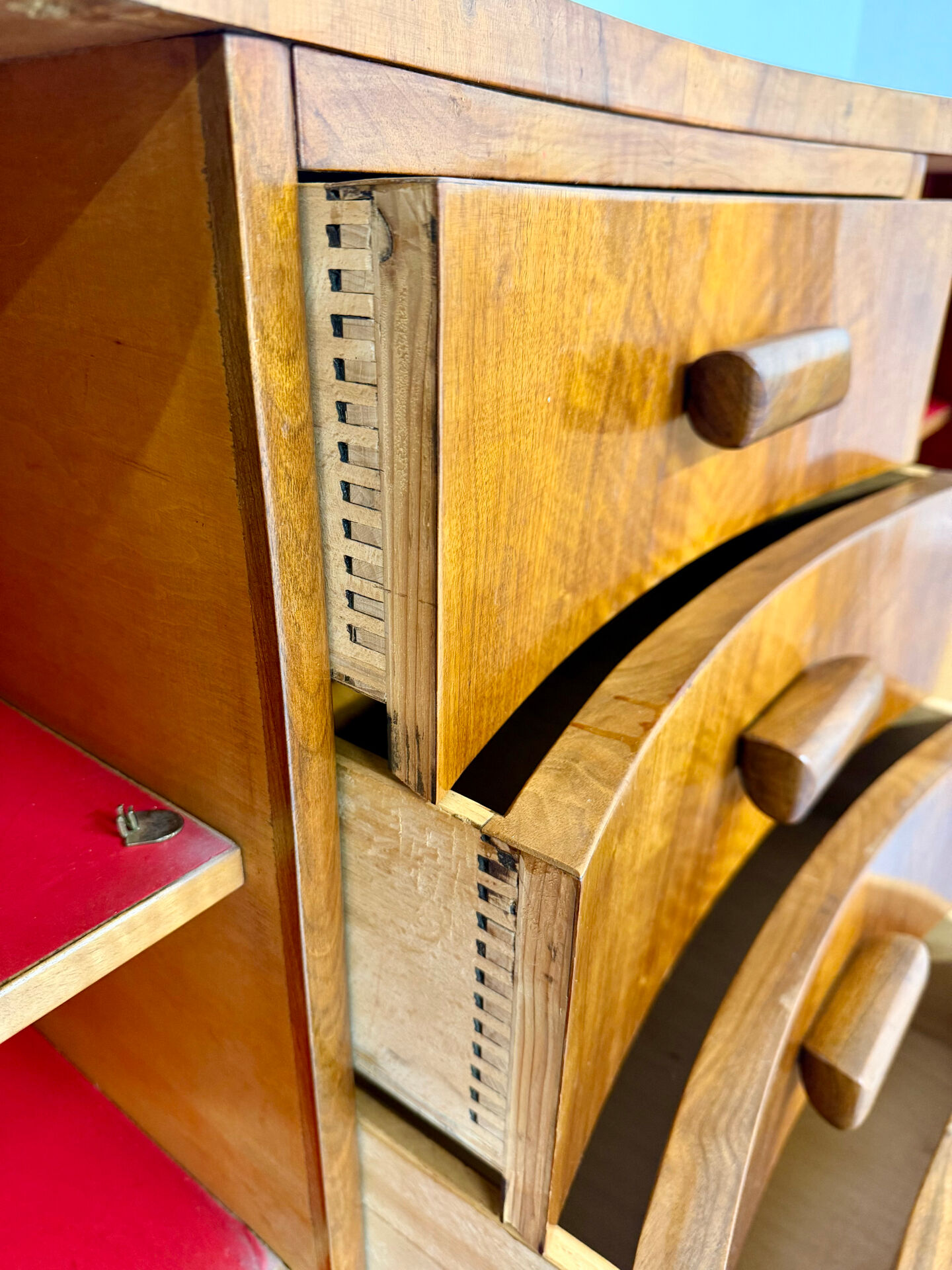 Antique walnut sideboard in Art Deco style from the 1930s.