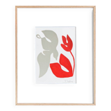 Bird and flower (beige and vermilion), 2023, by Deleine.