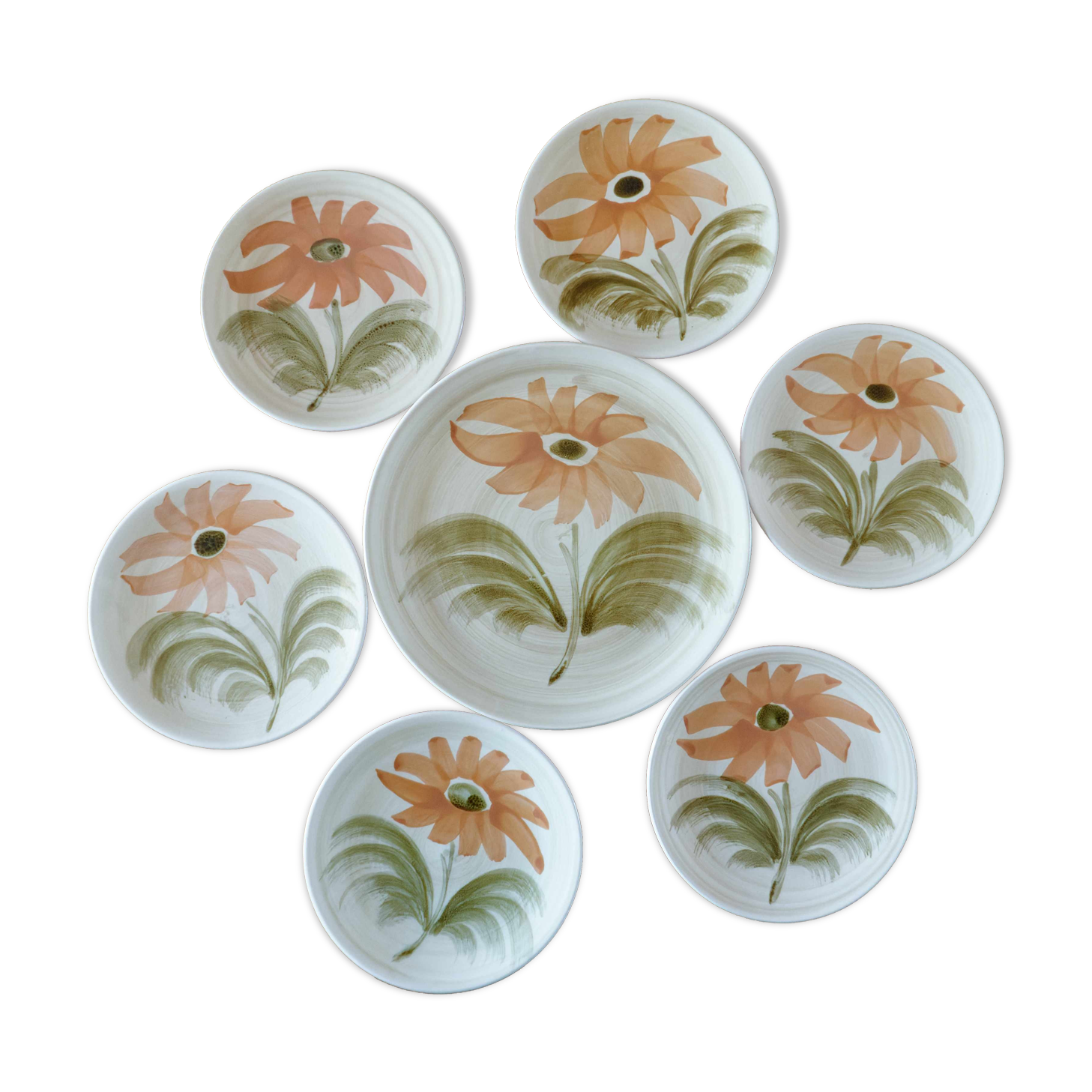 Lot 6 plates + 1 dish faience St Amand years 70