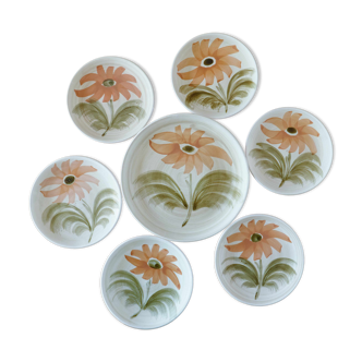 Lot 6 assiettes & 1 plat faience St Amand  annees 70