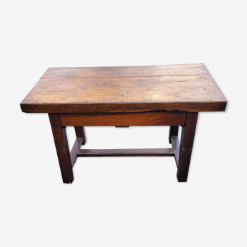 Ancienne table billot en chêne du XIXième siècle 1 tiroir