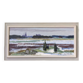 Mid-Century Modern Swedish "Planes" Vintage Expressive Landscape Oil Painting, Framed