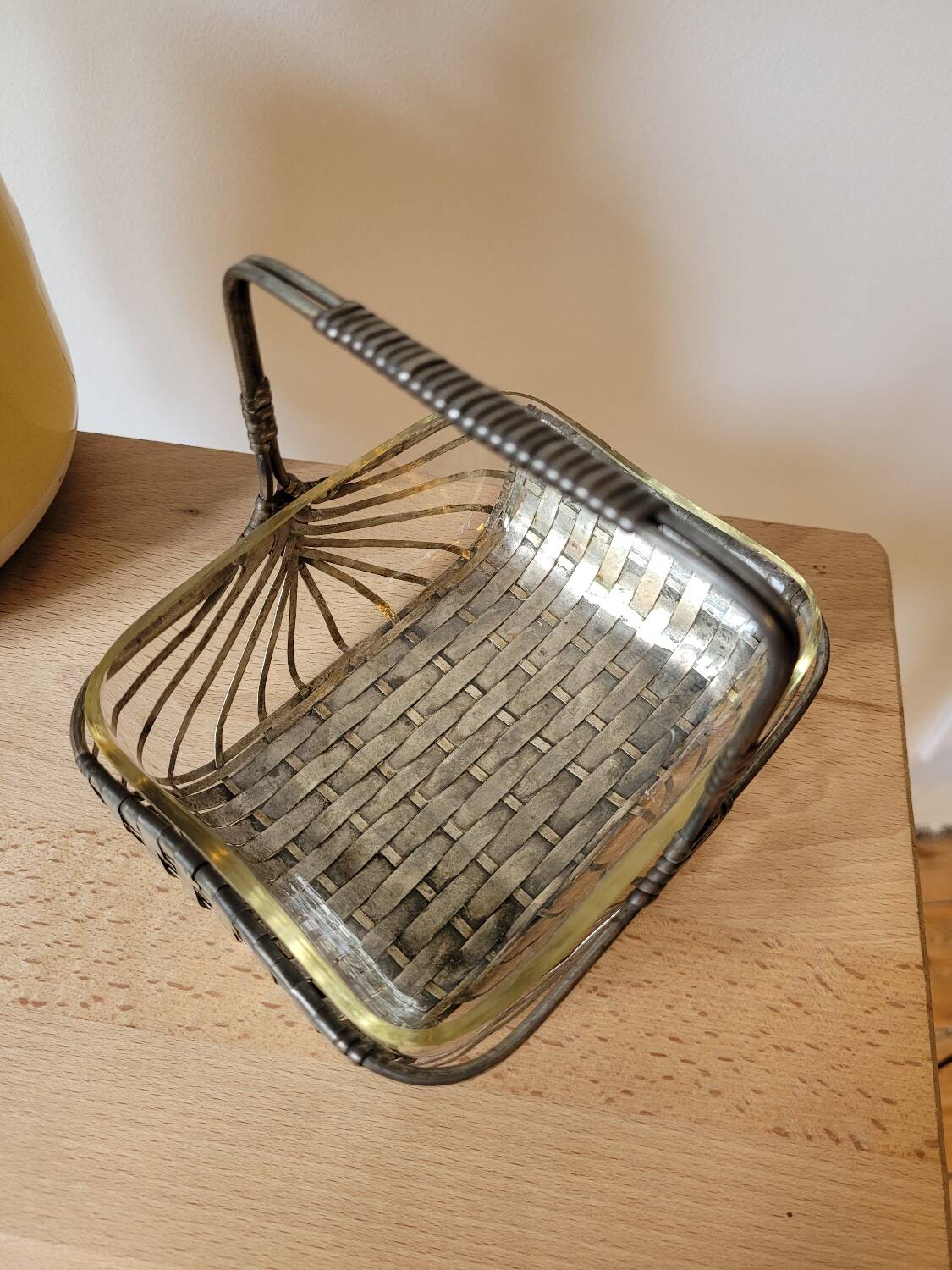 Silver metal and glass basket