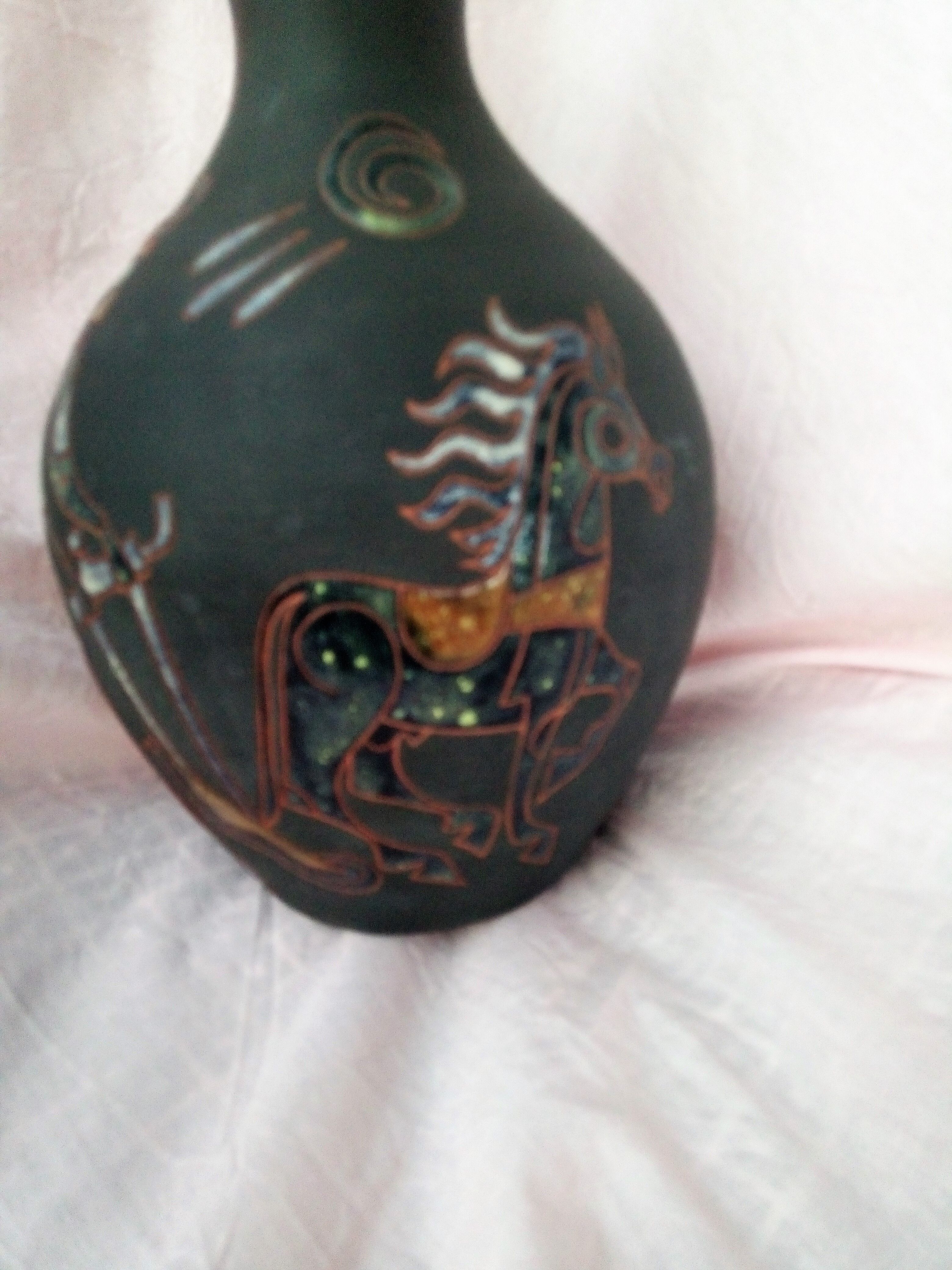 Vase with enamelled mythological decoration, signature to decipher 1950