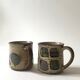 Set of 2 glazed ceramic coffee mugs from around 1970.