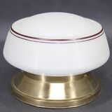 Plafonnier Art Déco en laiton des années 1930 avec abat-jour en verre opalin, Tchécoslovaquie, Res