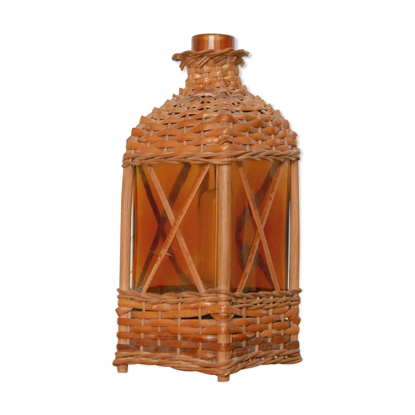 Wicker lamp and amber glass, 70s