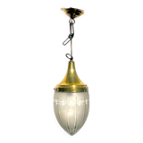 Art Deco suspension in gilded brass and sculpted glass, 1930s
