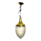 Art Deco suspension in gilded brass and sculpted glass, 1930s