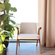 Vintage white armchairs natural wood buckle Scandinavian furniture