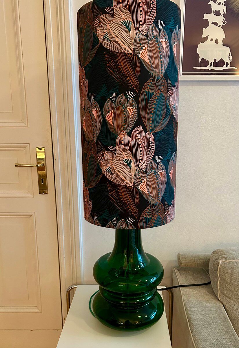 Vintage Doria lamp in green opaline glass with internal lighting by Doria Leuchten, 1970s.