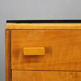 1960s František Mezulaník mid-century maple nightstands with black glass tops