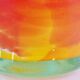 Large blown glass floral vase, orange, red, white, vintage 80s