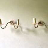 Pair of double pink glass wall lights