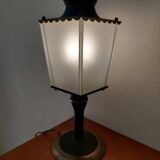 Arlus lamp in black metal, brass and glass circa 1950