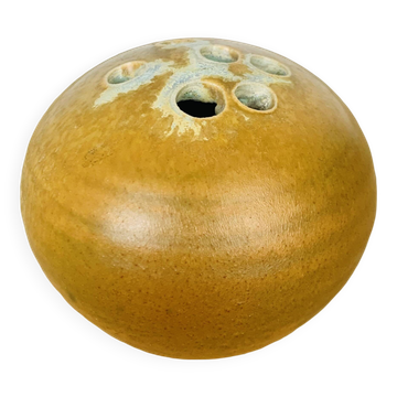 Stoneware ball vase with flower spike signed Barotte