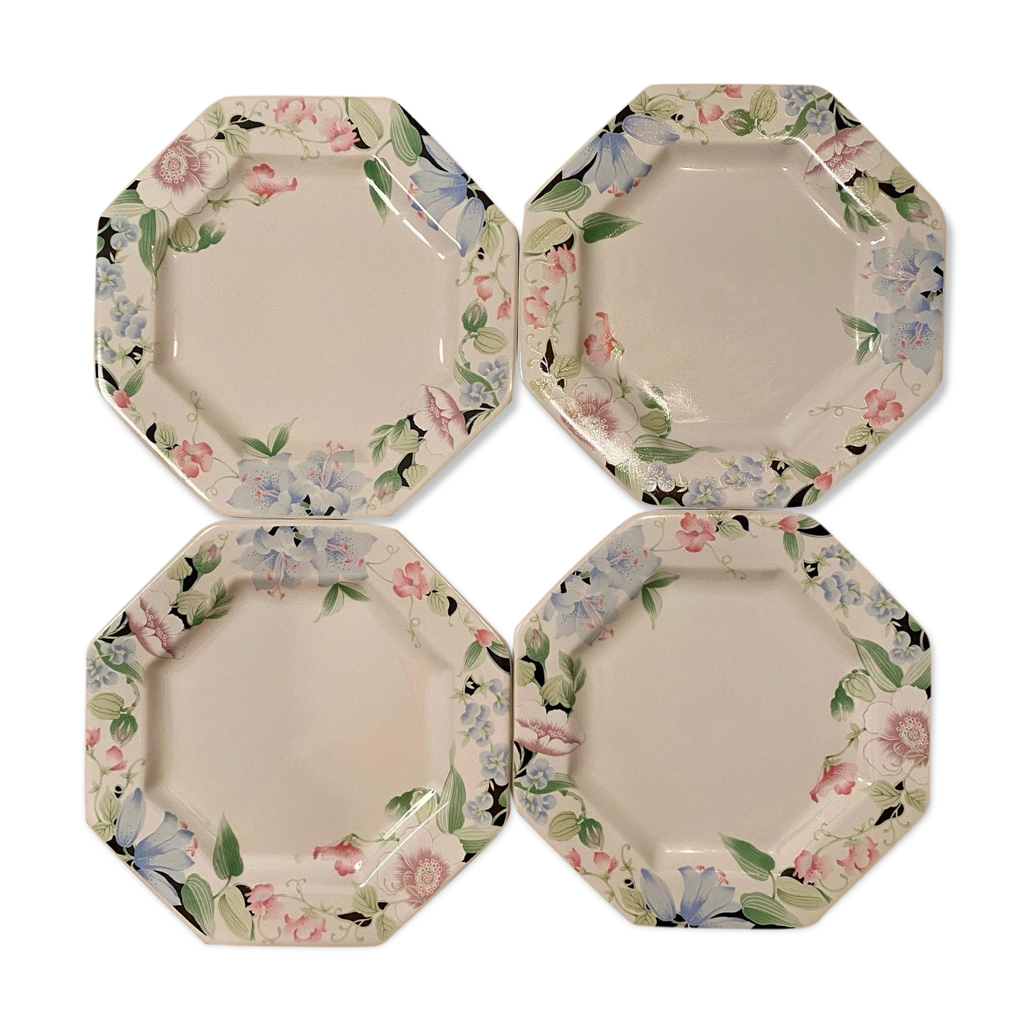 Octagonal Fiji Japan plates with sandstone flowers