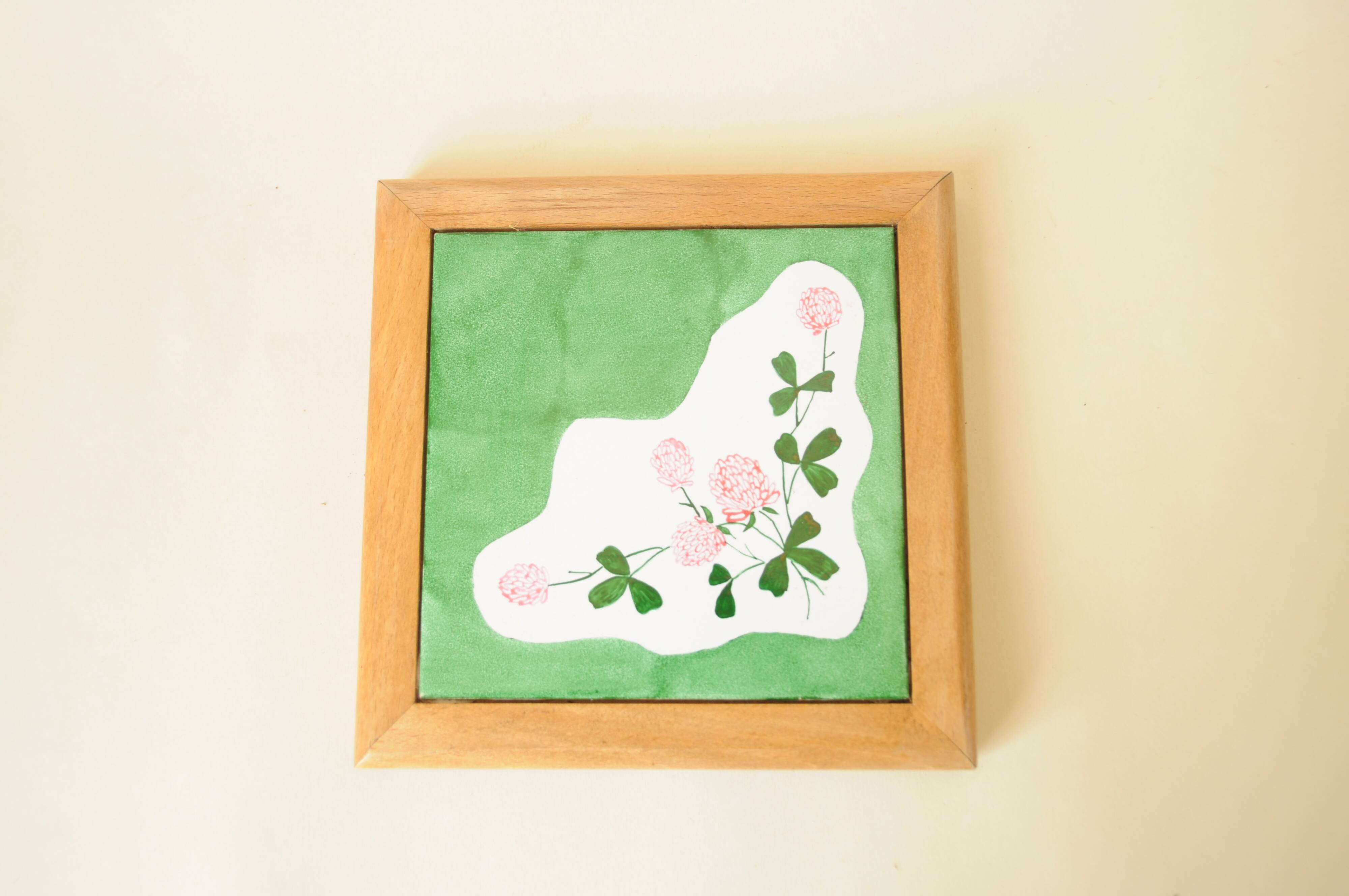 Earthenware tile trivet - contemporary hand-painted floral decor