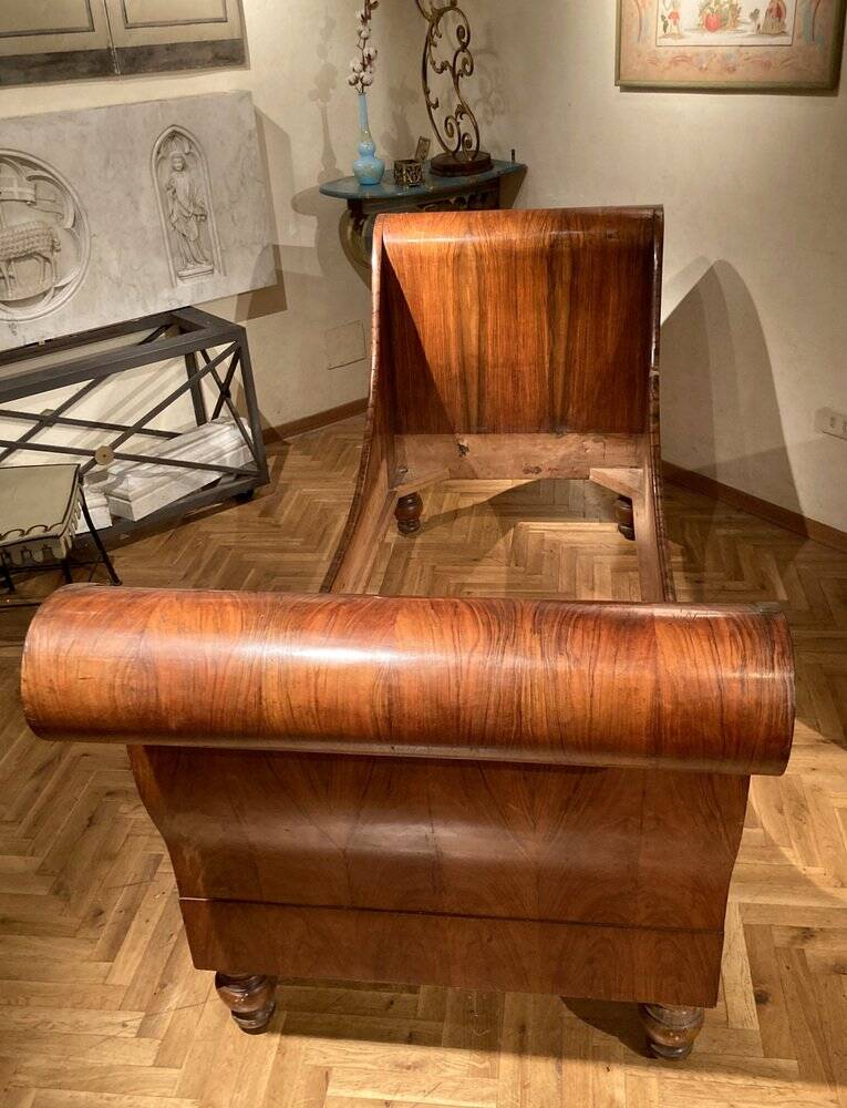 Set of 19th Century Italian Empire Flamed Walnut Sleigh Beds or Daybeds