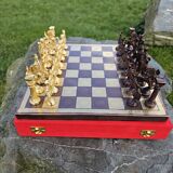 Brass Chess Board with Greek-Roman Chess Pieces - 14x14