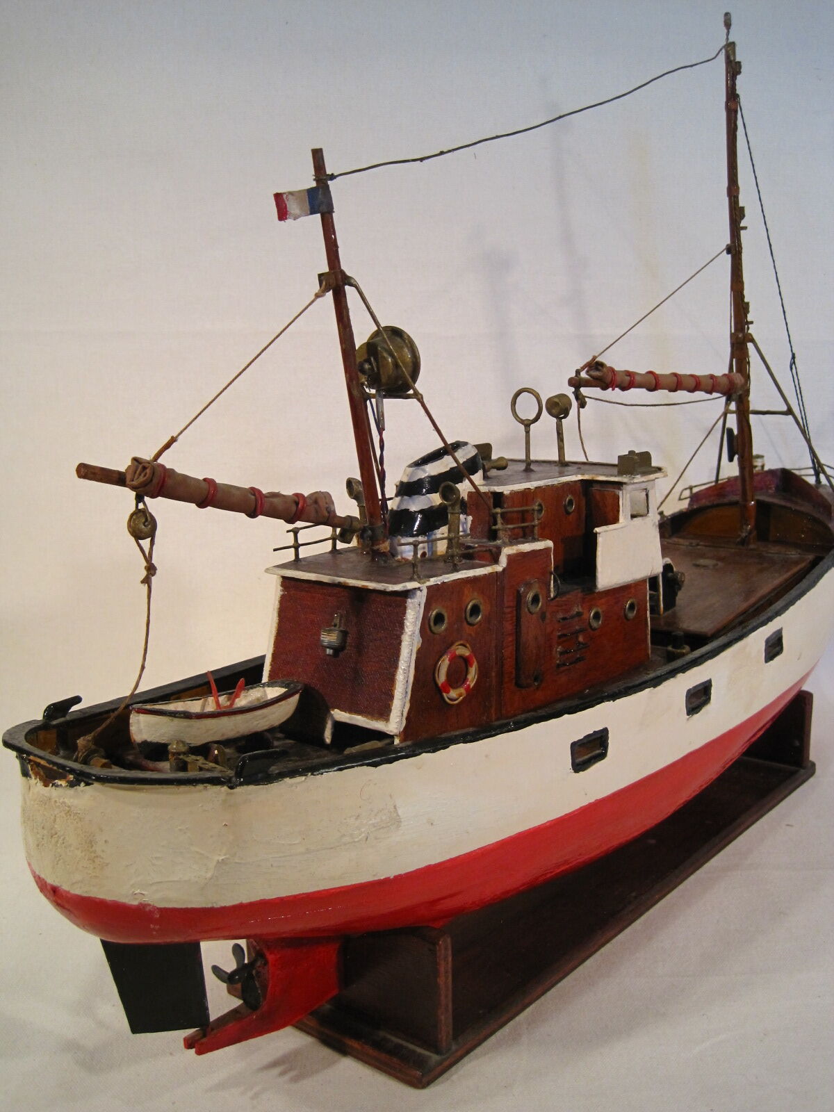 Artisanal wooden model, basin boat, motor toy, fishing trawler
