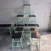 Vintage industrial benches and stools, set of 9, 1950s–1960s