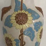 Glazed ceramic vase with polychrome decoration of sunflower flowers 36 cm