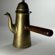 Antique oriental coffee pot, solid brass & wooden handle - 19th century Ottoman